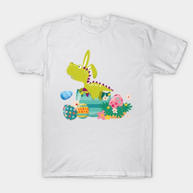 Dinosaur T-Rex Bunny Easter Egg Funny Gift For Boys T-Shirt by macshoptee